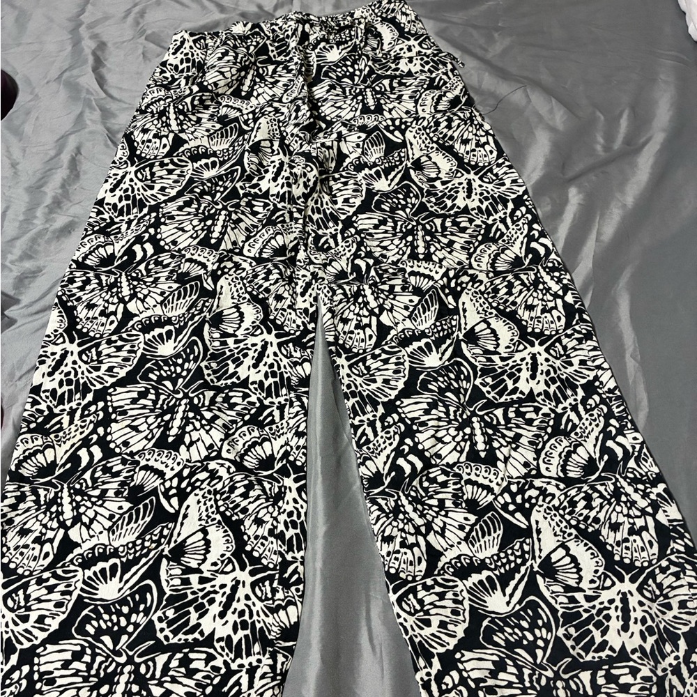 Dries Van Noten Butterfly print wide leg Palazzo Pants High Waist BELGIUM